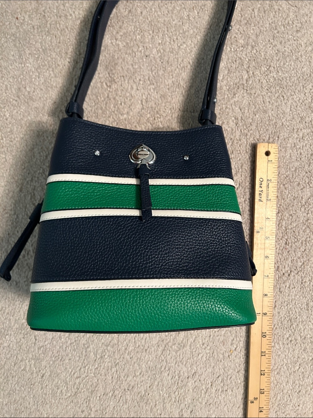 kate spade Navy, Green & White Striped Leather Shoulder Bag - Picture 6 of 8